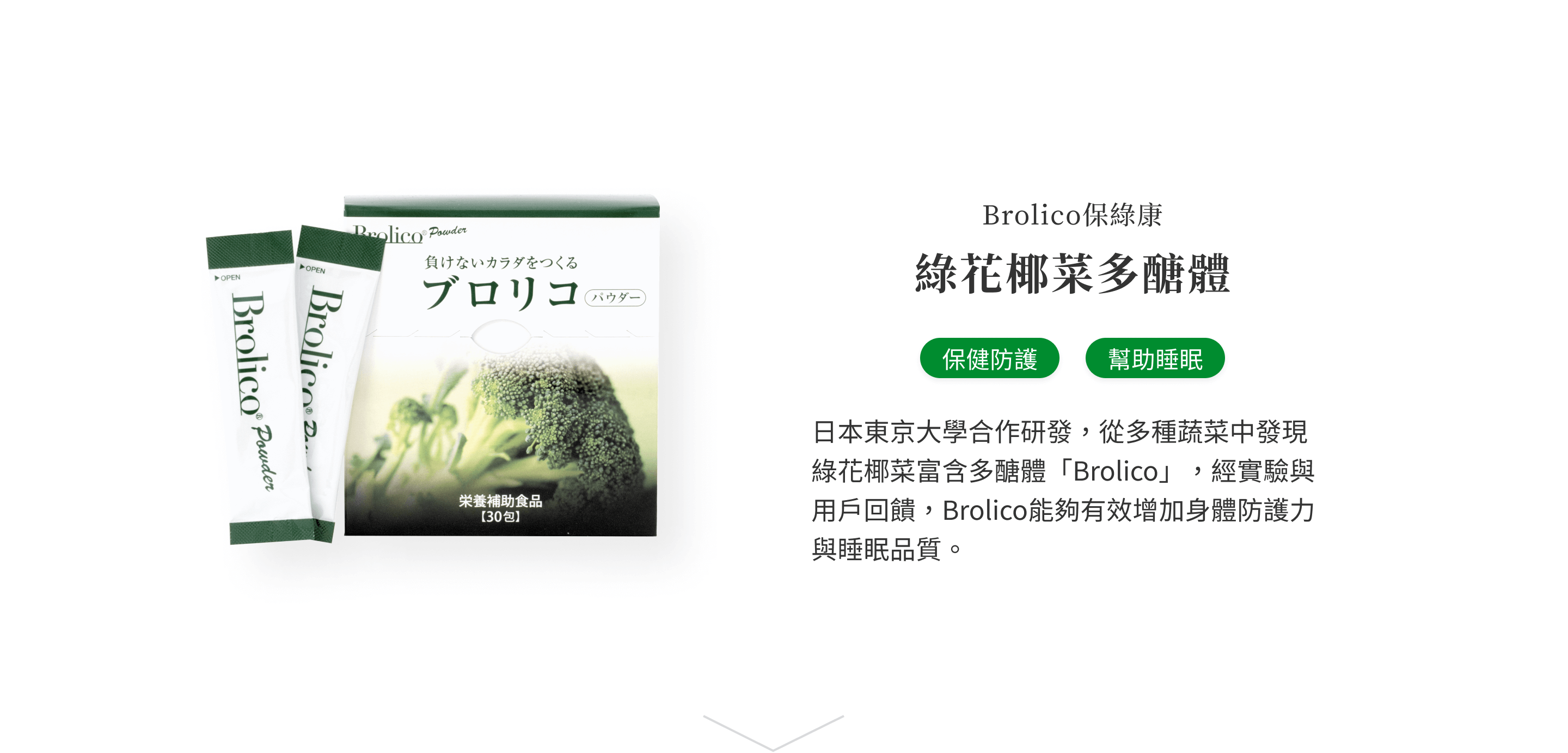 日本東京大學合作研發，萃取綠花椰菜Brolico保綠康-比靈芝多醣體更高的驚人功效，增加身體防護力提升睡眠品質