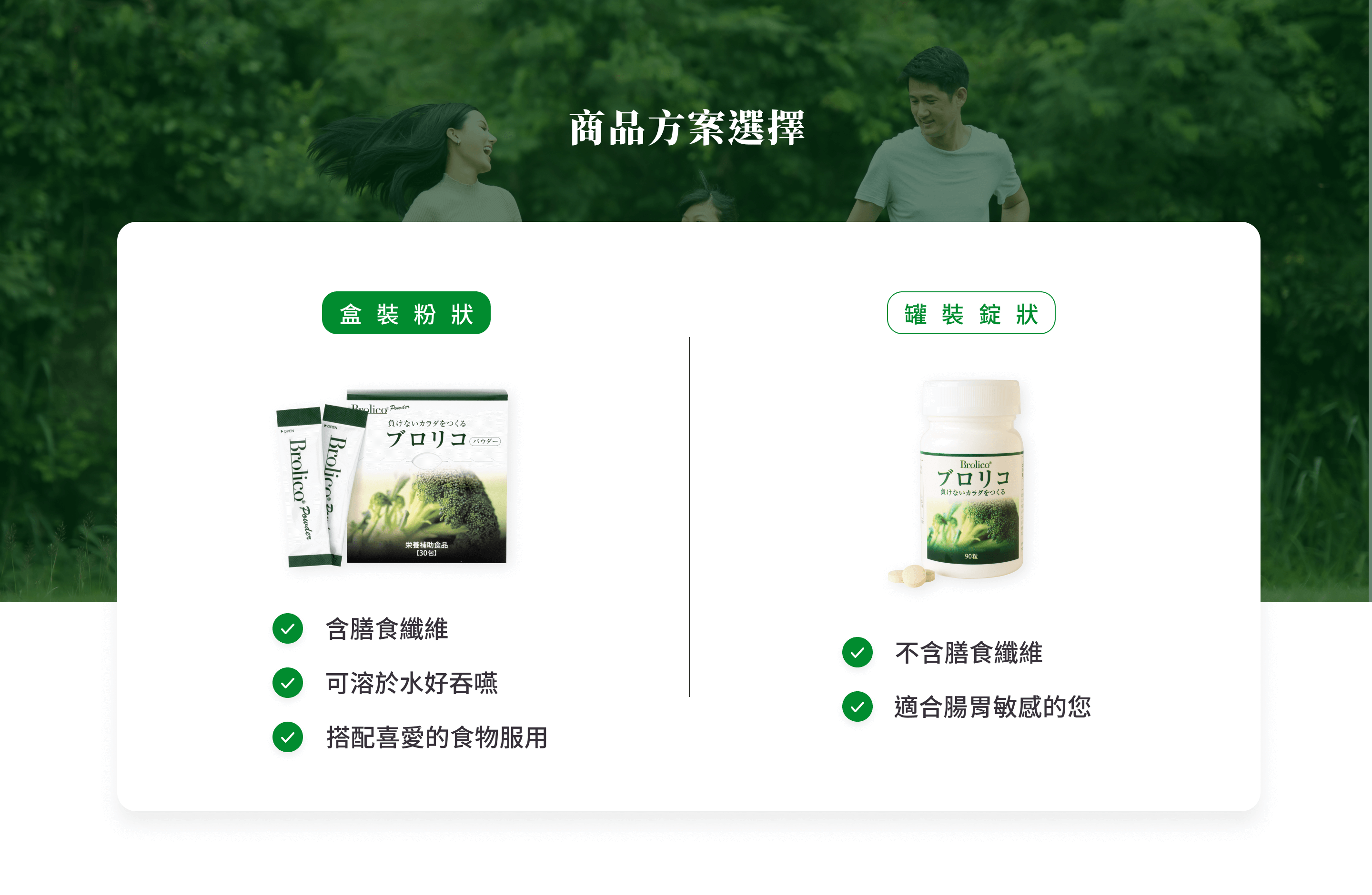 了解來自日本植物萃取綠花椰菜Brolico保綠康-粉劑含膳食纖維加入食物、錠劑適合快速配水吞服