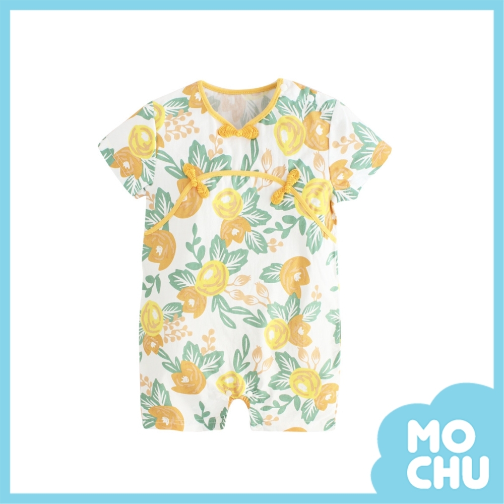 橘黃小花民族風短袖連身衣