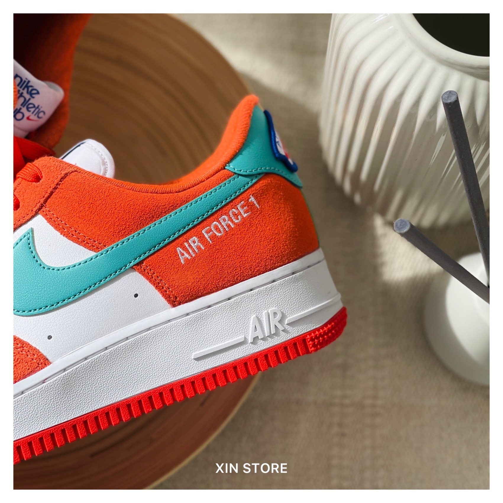【現貨】Nike Air Force 1  07 LV8 麂皮 刺繡 貼布 撞色 橘綠