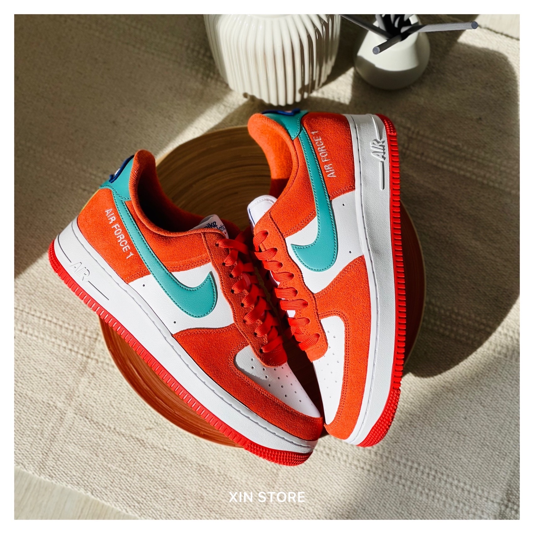 【現貨】Nike Air Force 1  07 LV8 麂皮 刺繡 貼布 撞色 橘綠