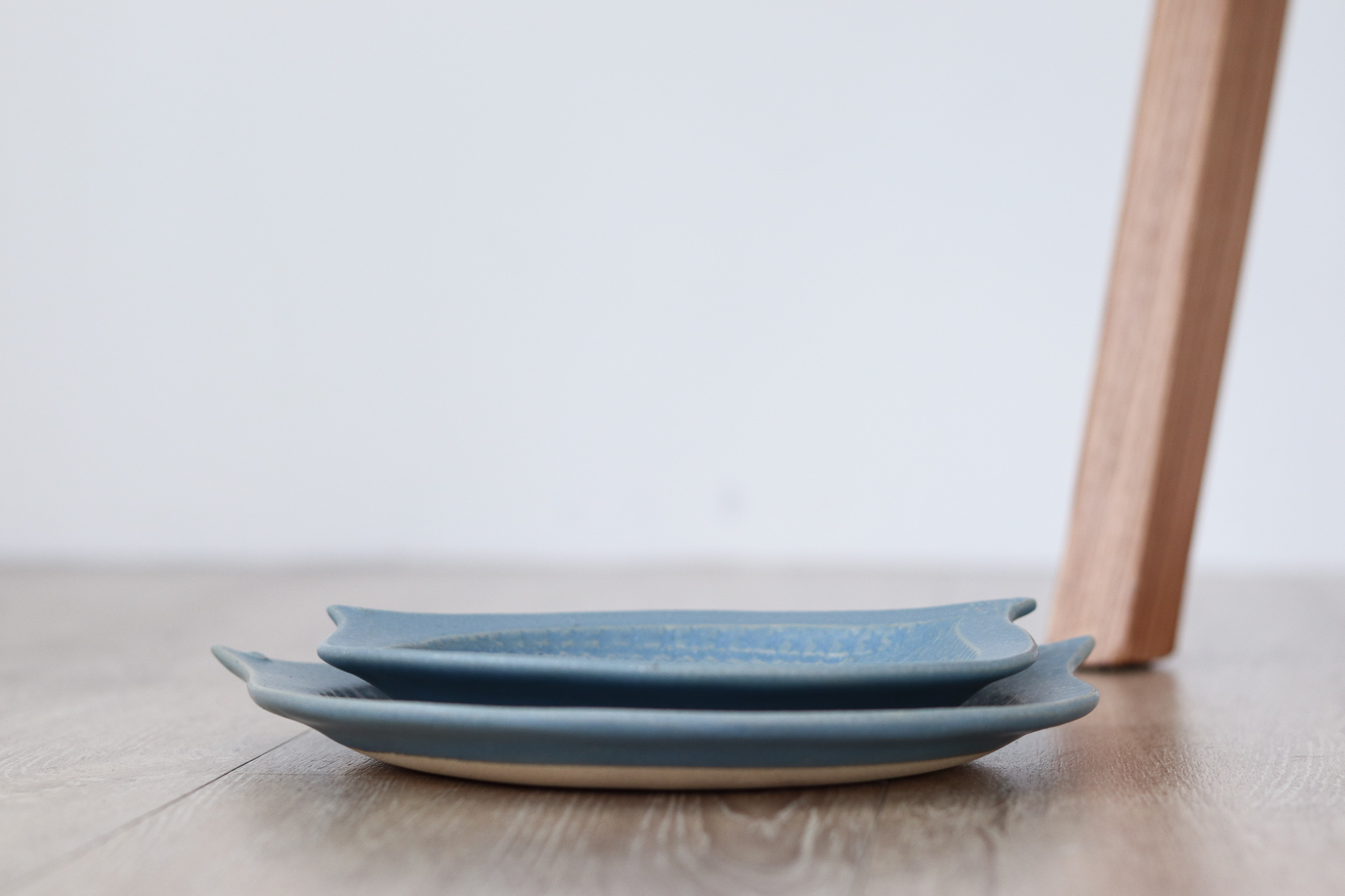 益子燒 灰藍色 小鳥造型 深皿