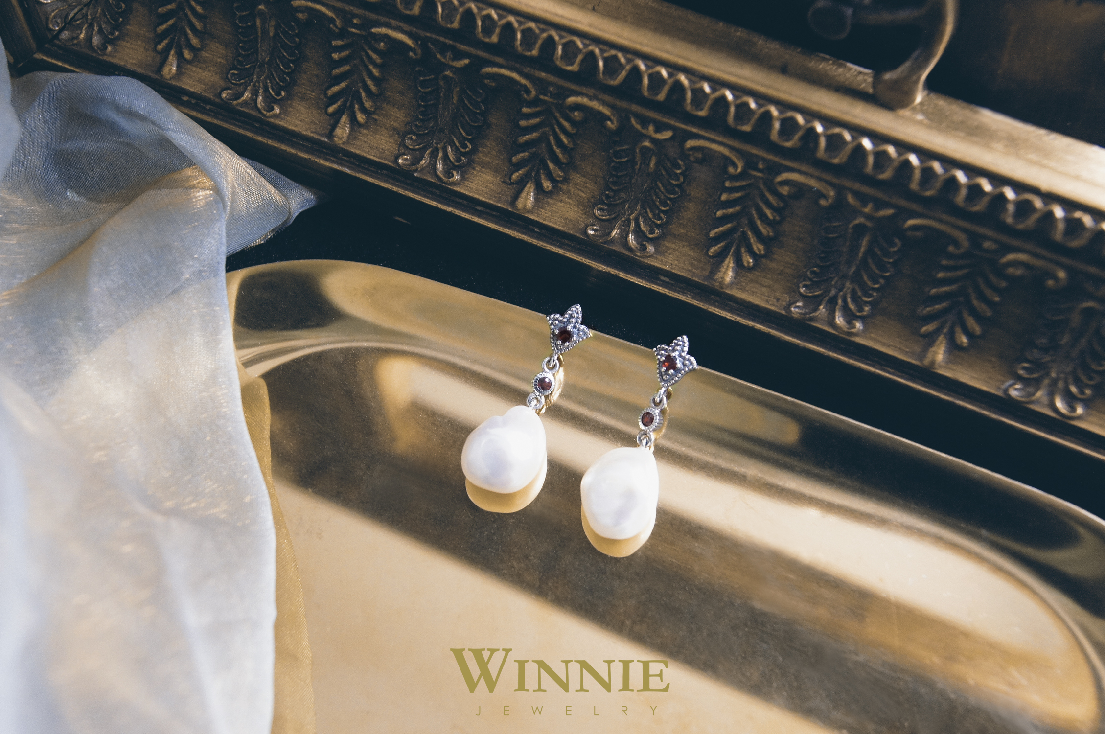 巴洛克珍珠紅榴石耳環（OP1922）