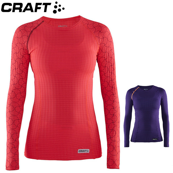 CRAFT 1903409 極限運動 女長袖圓領排汗衣 桃紅、紫格 快乾/彈性/輕量/排濕 12R03409