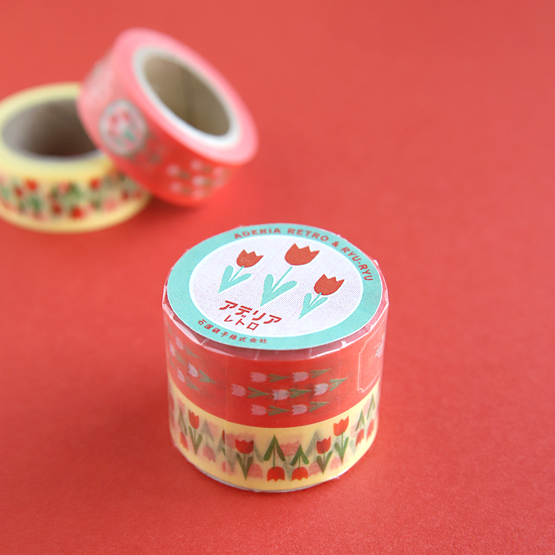 RYU-RYU X 石塚硝子 昭和復古 和紙膠帶 紅色鬱金香