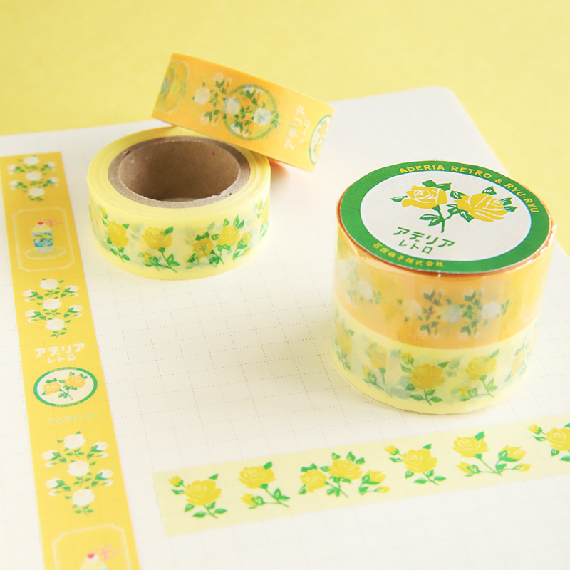 RYU-RYU X 石塚硝子 昭和復古 和紙膠帶 黃色玫瑰