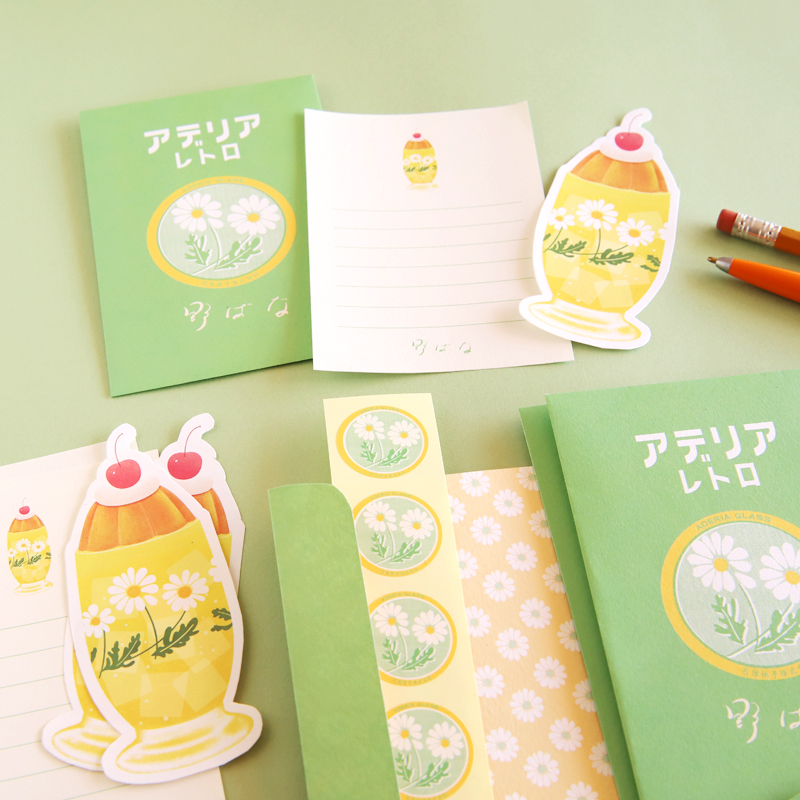 RYU-RYU X 石塚硝子 迷你信紙信封套組 綠色野花