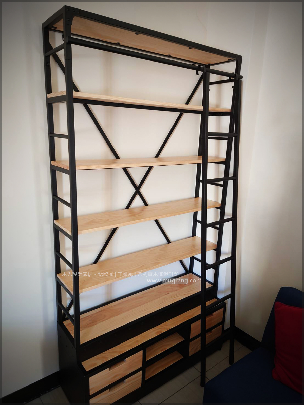 LOFT經典復古實木帶梯置物架(可訂製)
