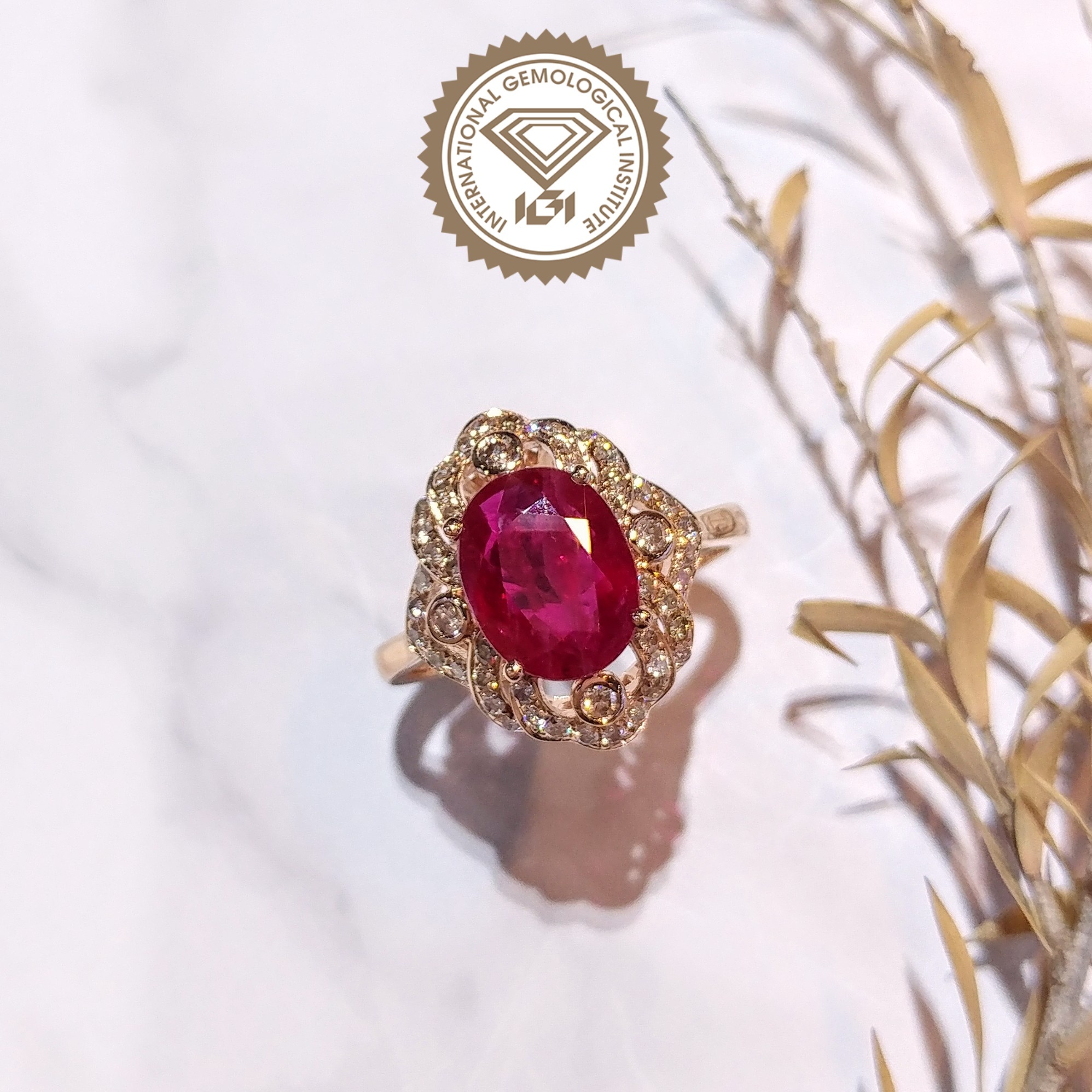 18K Rose Gold 1.93ct Ruby and Diamond Ring