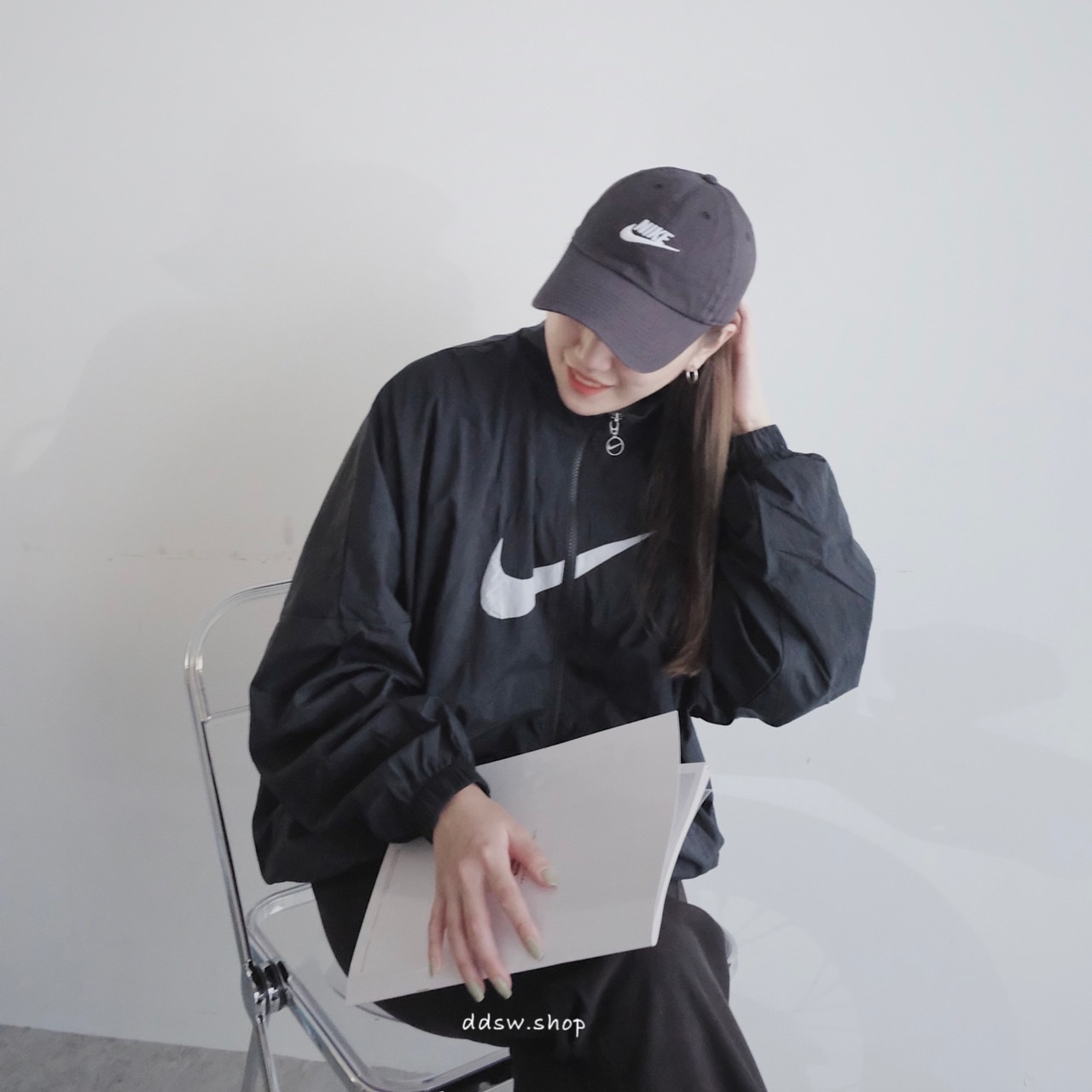Nike Sportswear 外套 落肩寬版 立領 教練外套 黑色 白色 粉色