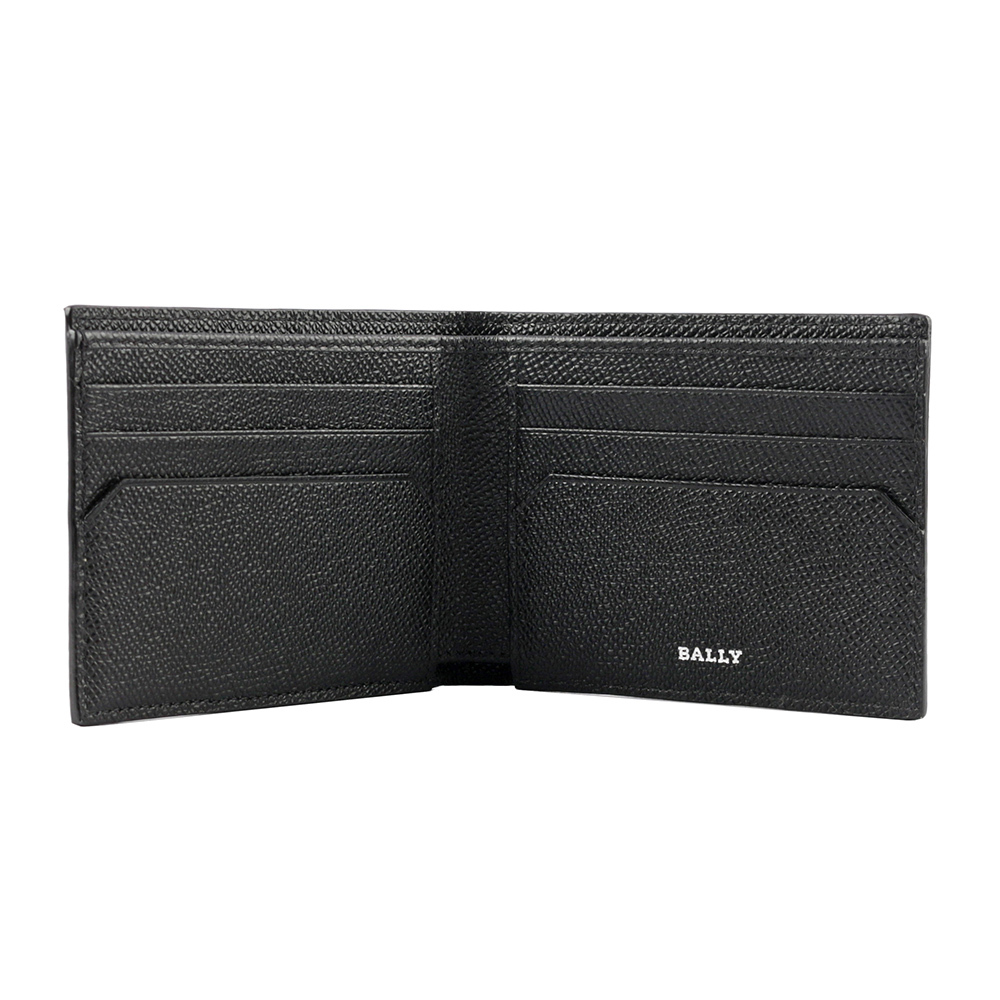 【BALLY】Tevye 防刮皮革紅白條紋對開6卡短夾(黑色)