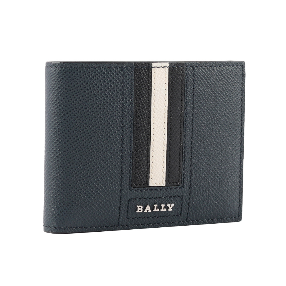 【BALLY】Tevye 防刮皮革黑白條紋對開6卡短夾