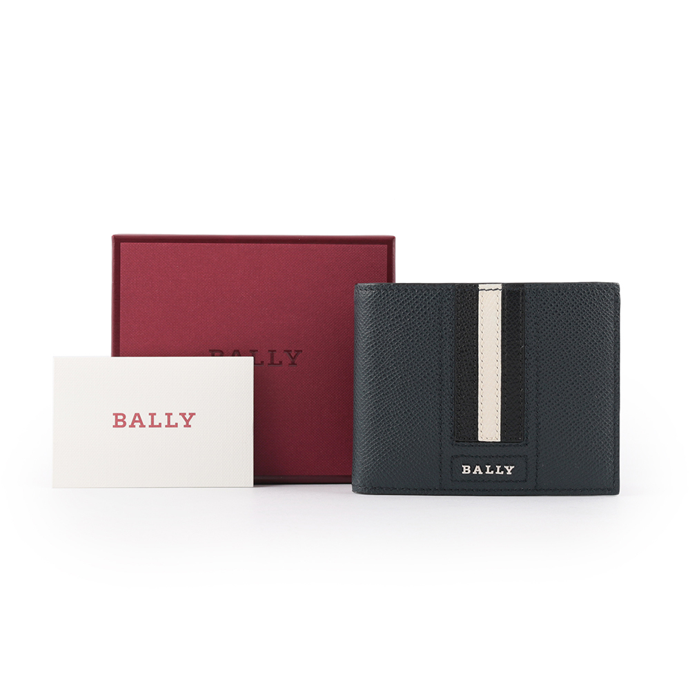 【BALLY】Tevye 防刮皮革黑白條紋對開6卡短夾