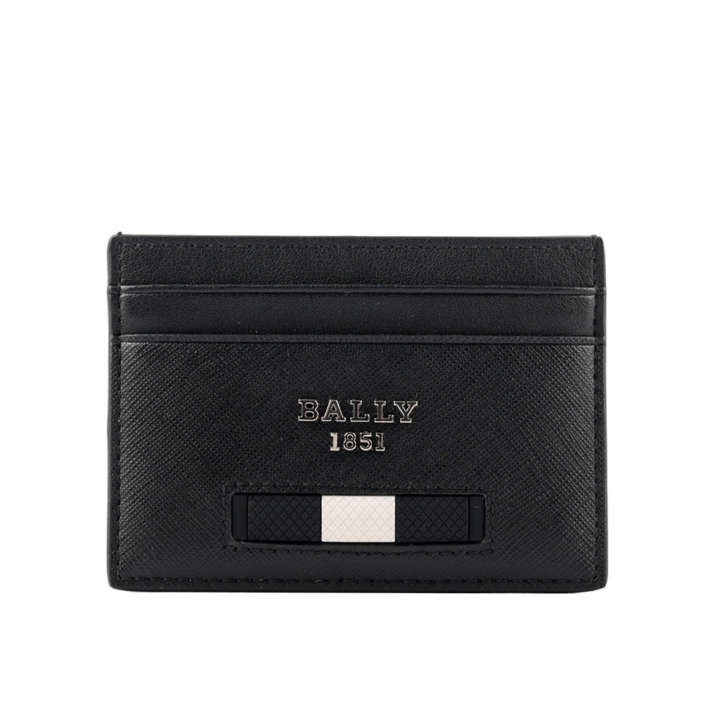 【BALLY】Bhar 再生牛皮黑白條紋卡片夾