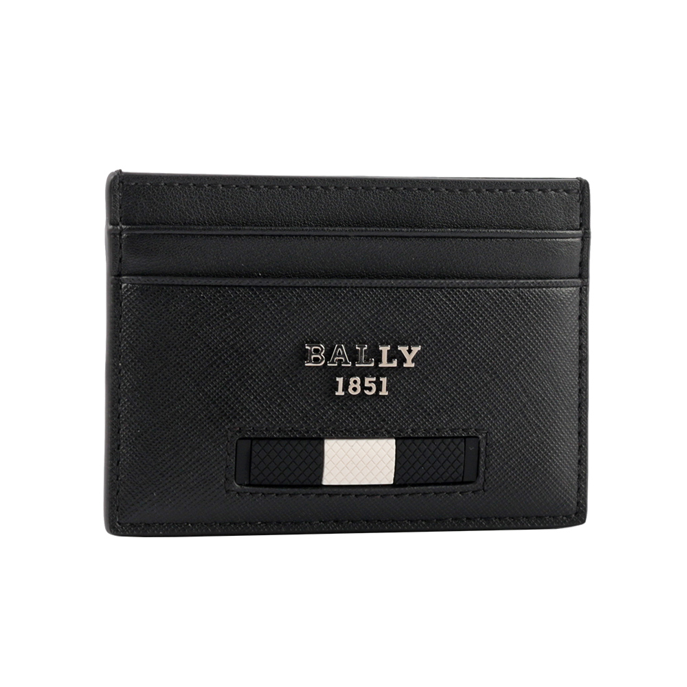 【BALLY】Bhar 再生牛皮黑白條紋卡片夾