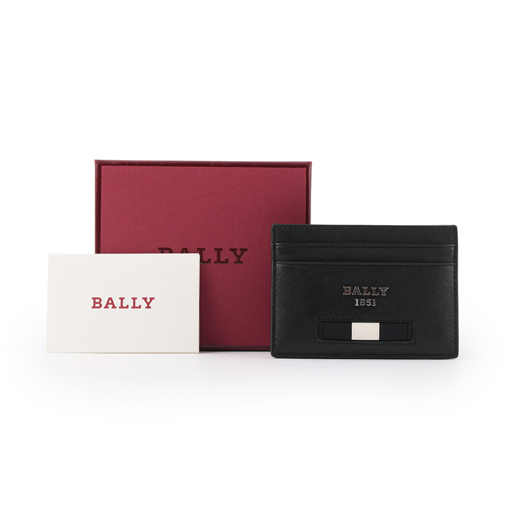 【BALLY】Bhar 再生牛皮黑白條紋卡片夾