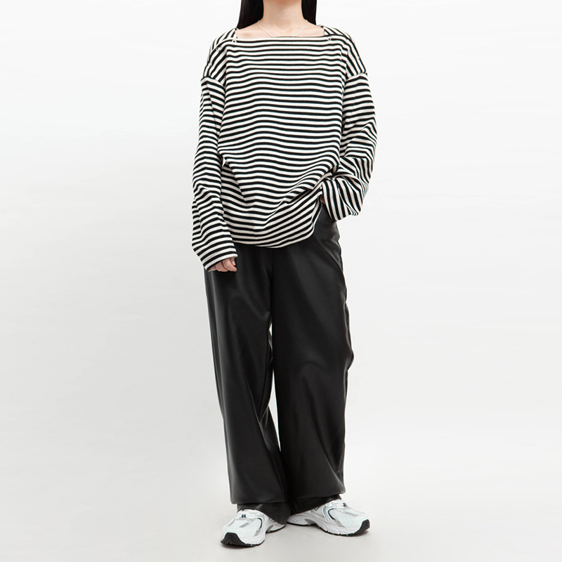 一字領條紋上衣