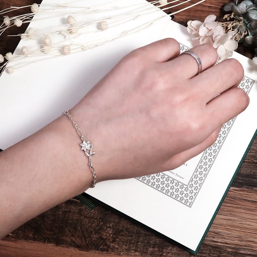 百合花 巨蟹座星座花 925純銀手鍊