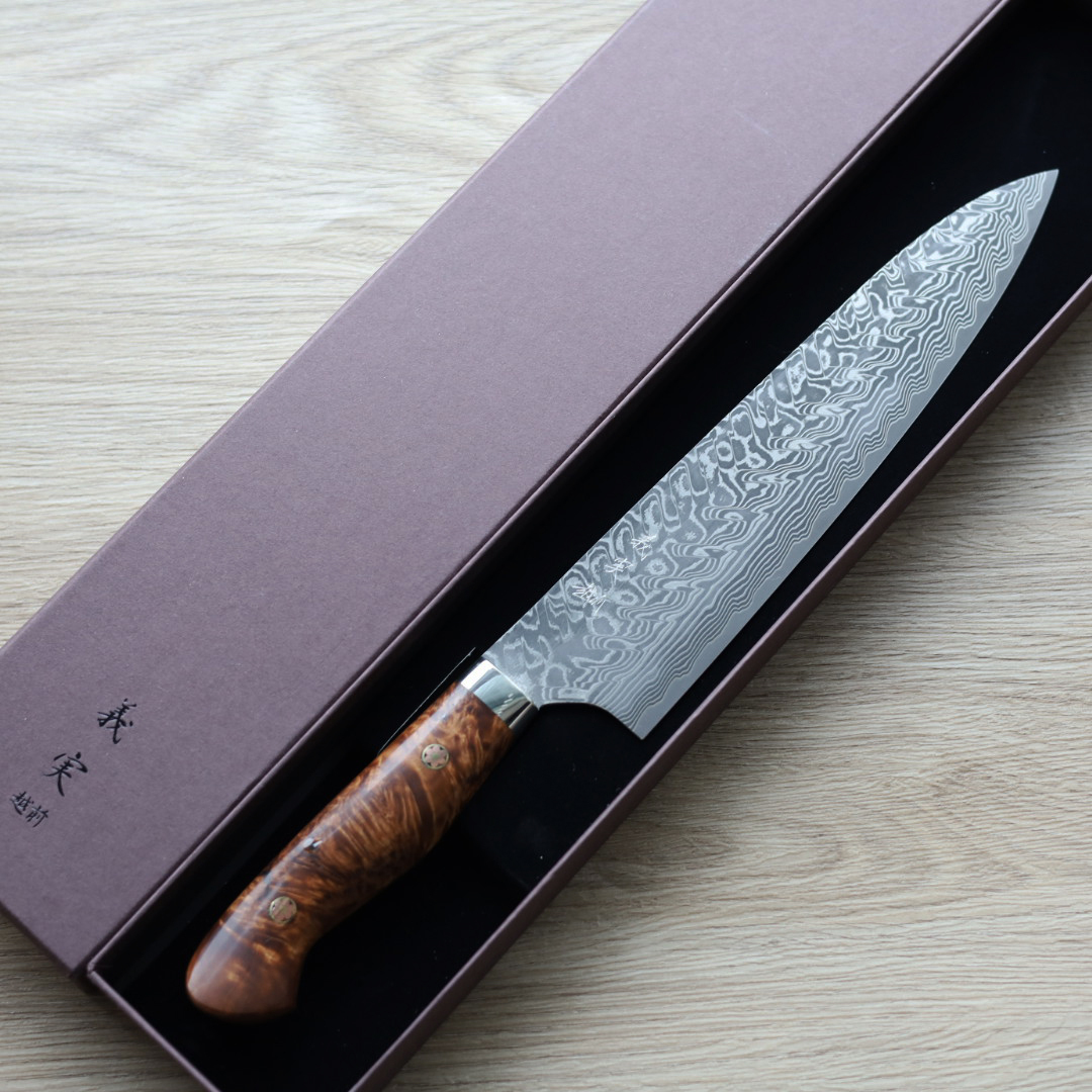 加藤義実 牛刀 210mm SG2 黑染鎳大馬士革 墨流