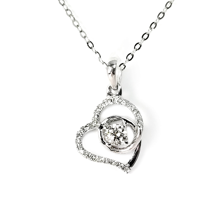 18K白金天然鑽石心型鑽吊墜