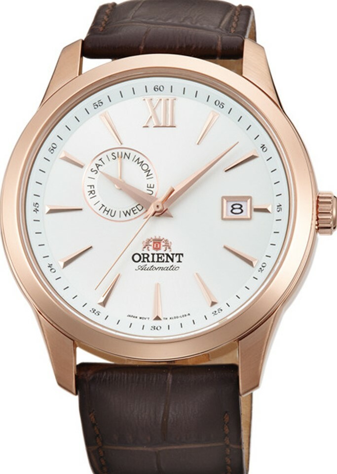 萬年鐘錶 - 東方錶  ORIENT   星期日期顯示經典款玫瑰金框機械男錶  FAL00004W  錶徑 43MM
