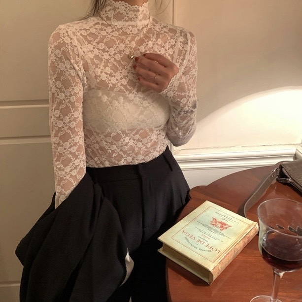 內搭神器 蕾絲 彈性 透膚 內搭 長袖