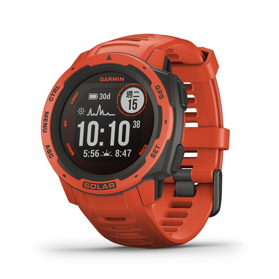 萬年鐘錶 - GARMIN Instinct Solar 軍規心率GPS運動腕錶  010-02293-73  /  火焰紅   錶徑 45mm