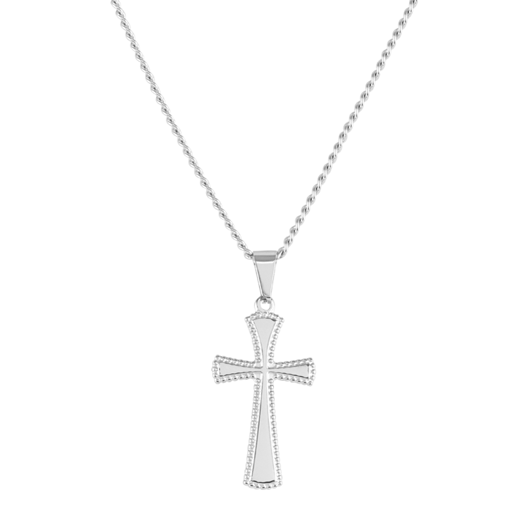 白鋼項鍊，女士項鍊 亮面十字架；圓珠滾邊設計（2488銀色）