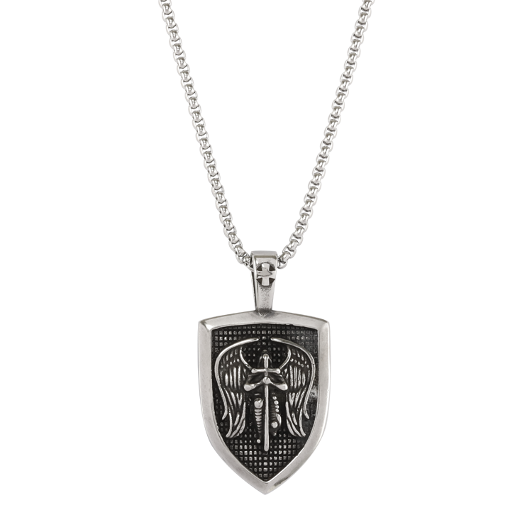 白鋼項鍊，男士項鍊 天使長手持十字架之盾；象徵著保護與信仰（2496）