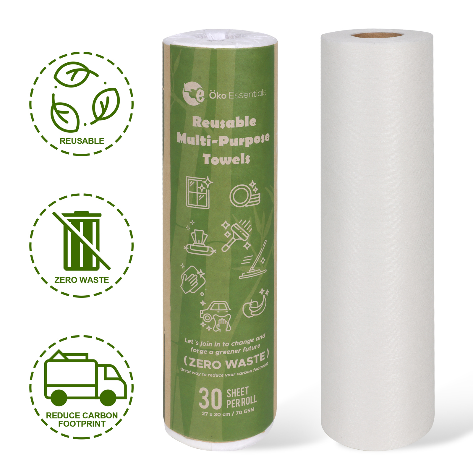 Double Pack Combo | Reusable Multi-purpose Organic Bamboo Towels (2 Rolls x 30 Sheets)