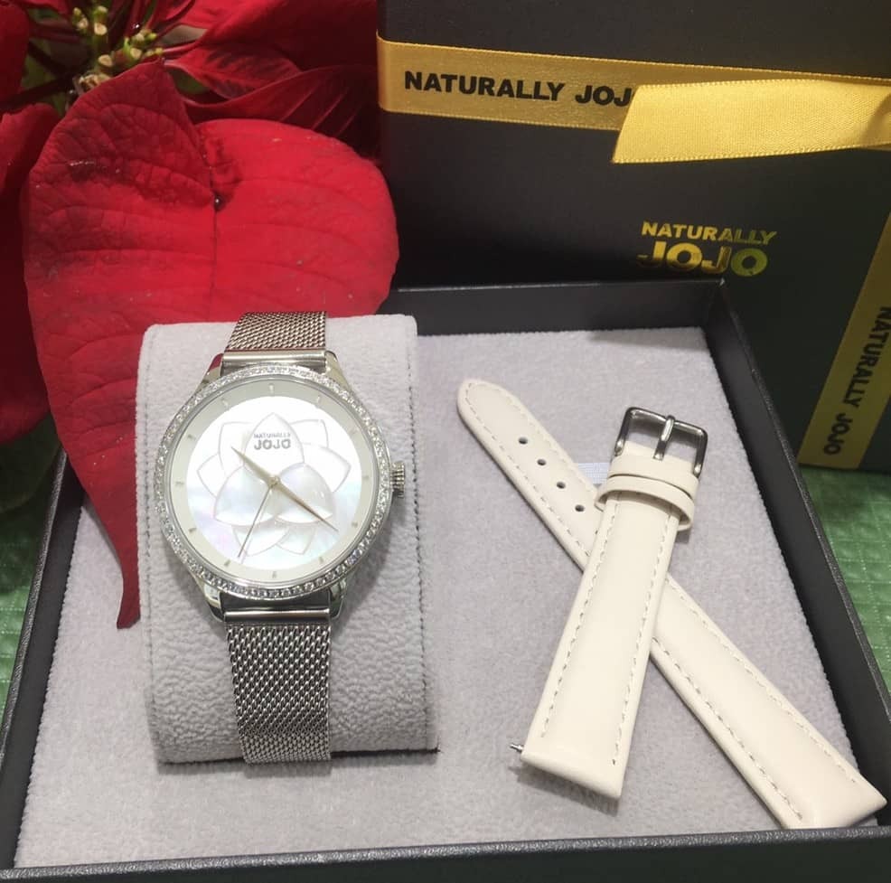 【NATURALLY JOJO】立體花瓣米蘭帶款套錶組 附贈快拆帶 JO96985-80F 銀蝶貝/  JO96985-10R  粉蝶貝 (36mm) 現代鐘錶