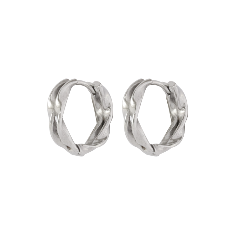 白鋼耳飾，男士耳飾 雙環扭曲條紋；立體線條浪漫有型（2472）