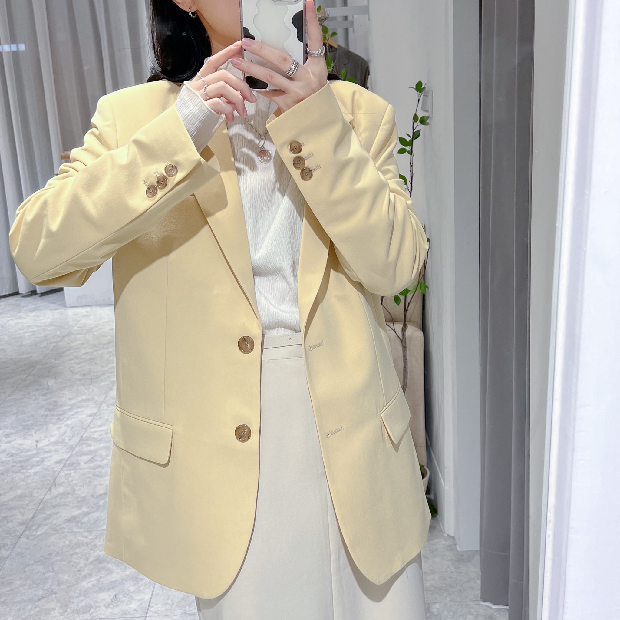 春感雙釦俐落西外(黃)