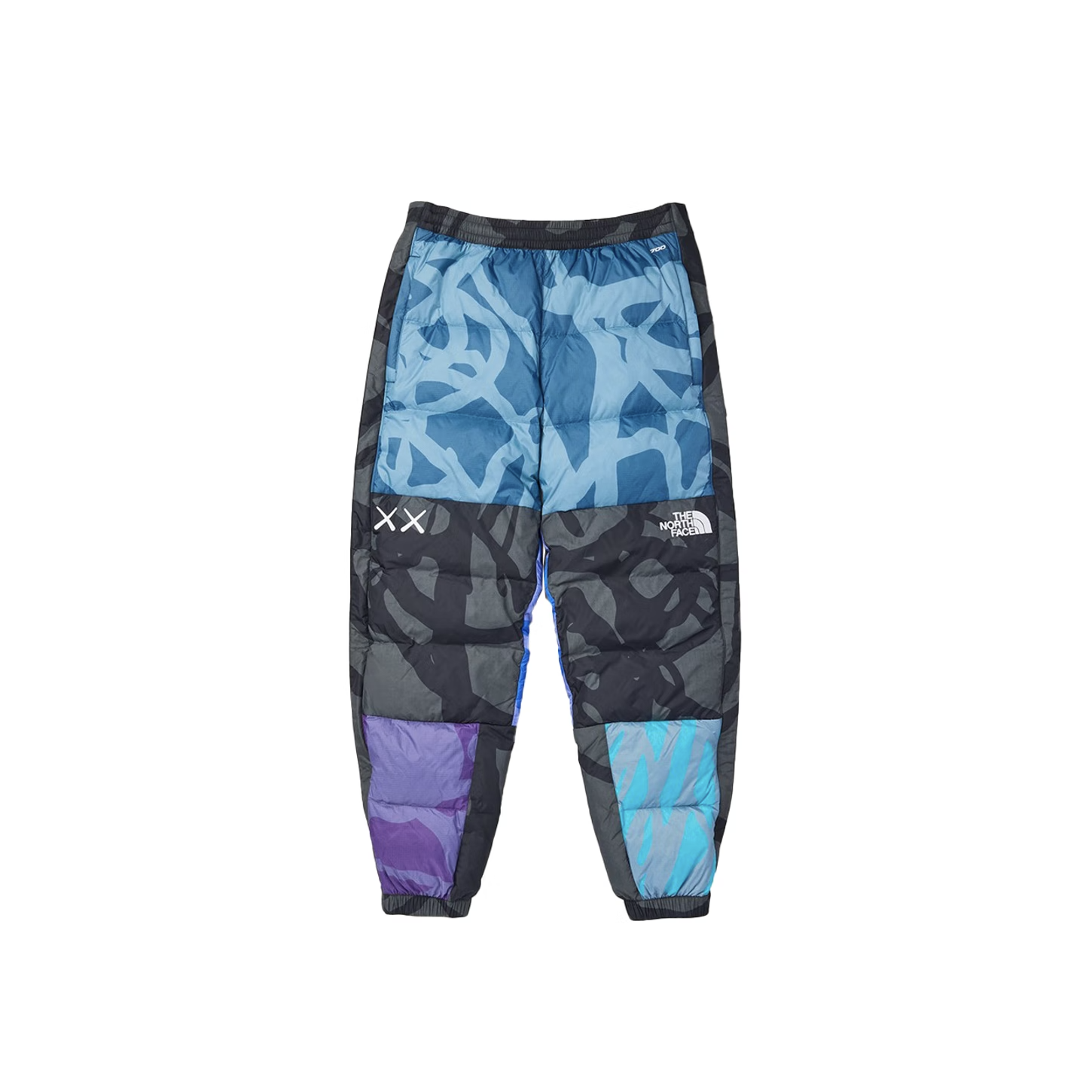 -(B5d01)-THE NORTH FACE X KAWS RETRO 1996 NUPTSE PANTS 彩色迷彩 羽絨縮口褲 黑藍紫/綠白藍-NF0A7WLV