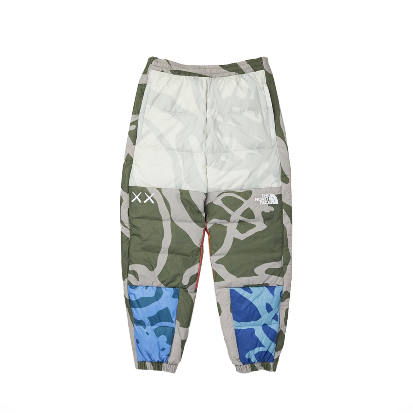 -(B5d01)-THE NORTH FACE X KAWS RETRO 1996 NUPTSE PANTS 彩色迷彩 羽絨縮口褲 黑藍紫/綠白藍-NF0A7WLV