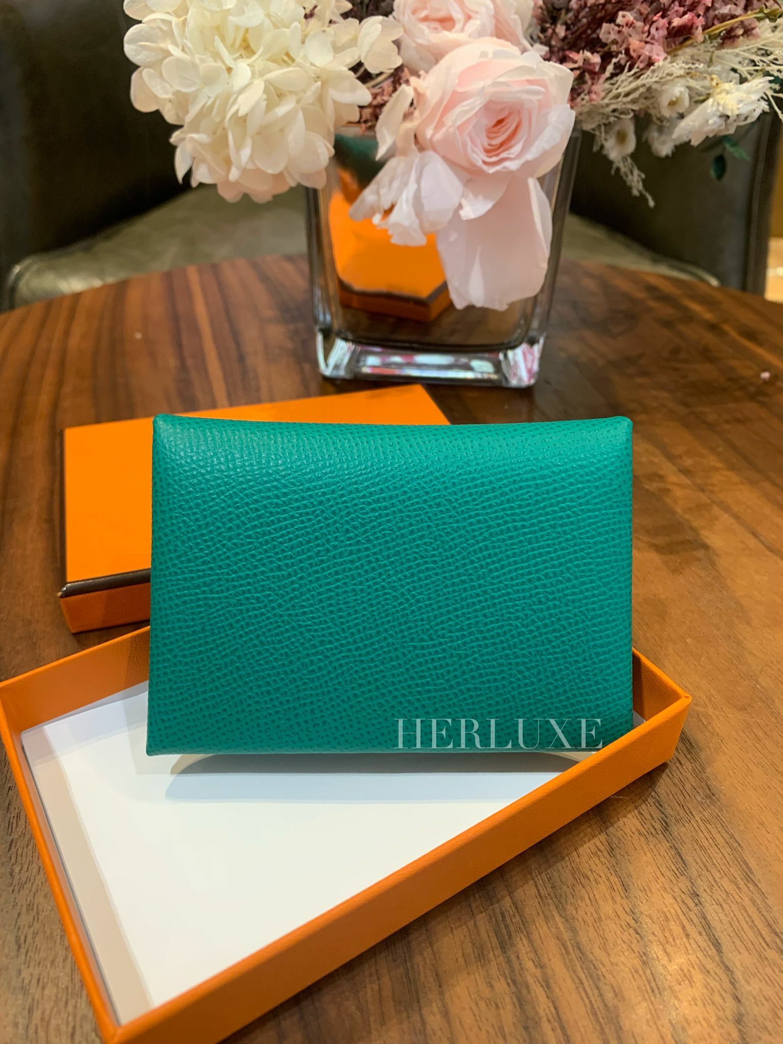 HERMES Epsom Calvi Duo Card Case Vert Jade 1239506