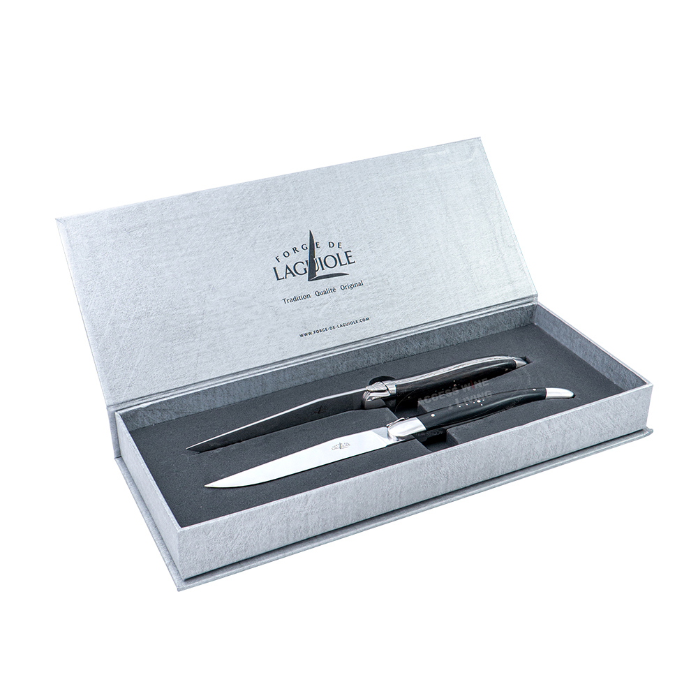 FORGE DE LAGUIOLE | 黑檀木握柄牛排刀2件禮盒組 (亮面)