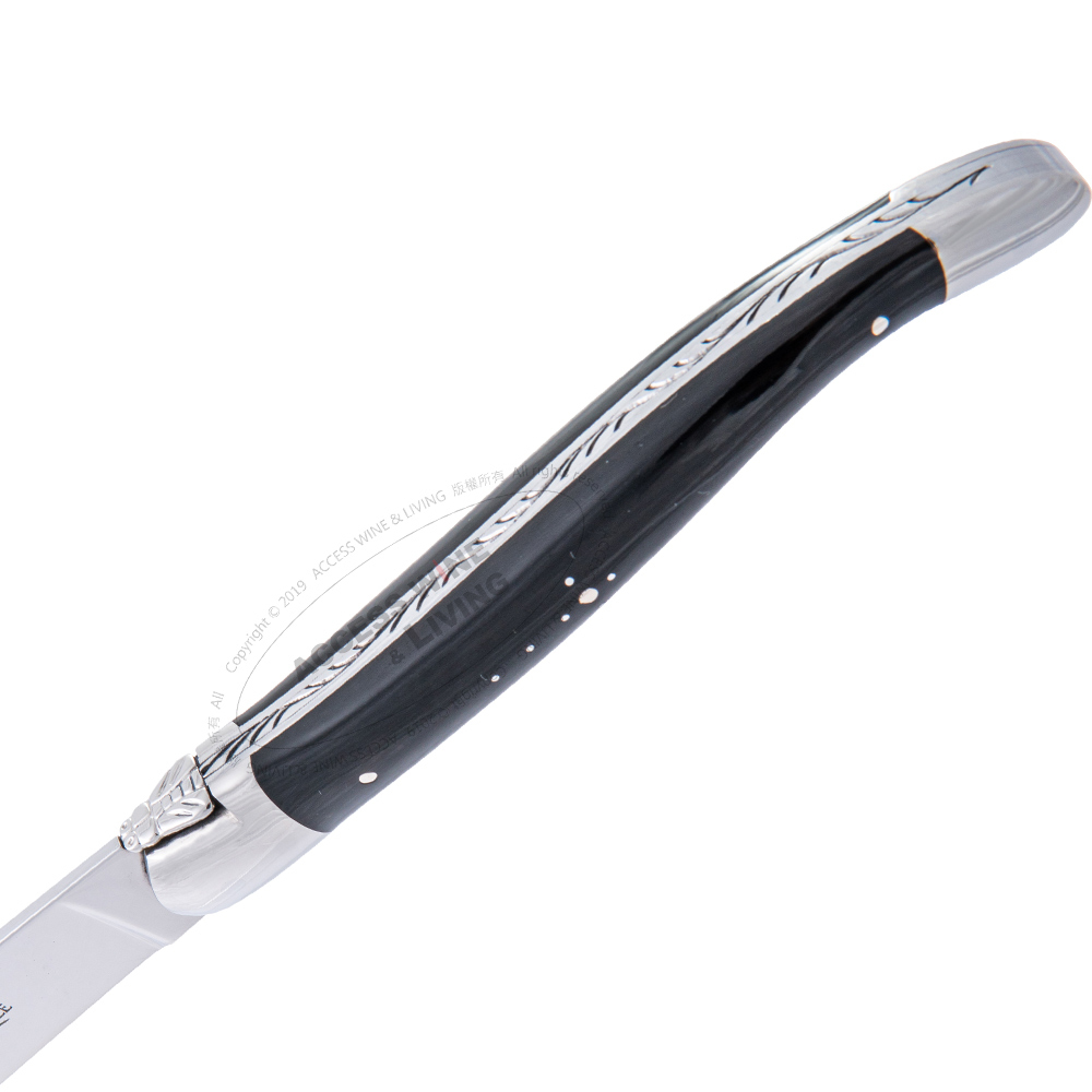 FORGE DE LAGUIOLE | 黑牛角握柄刀、叉禮盒組 (亮面)