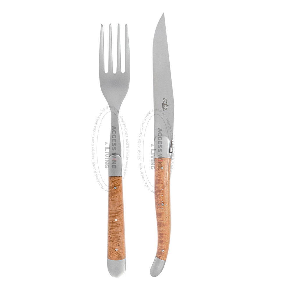 FORGE DE LAGUIOLE | 石楠根木握柄刀、叉禮盒組 (霧面)