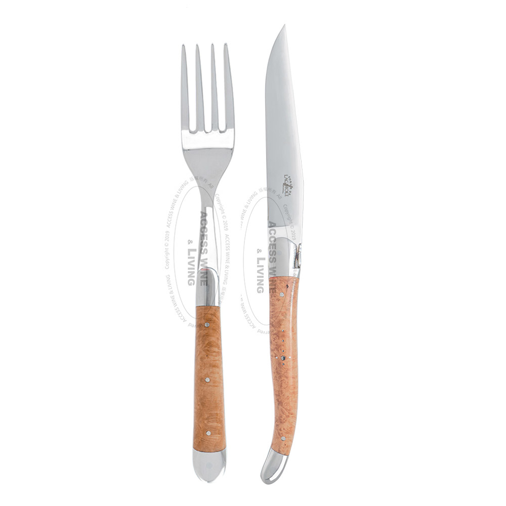 FORGE DE LAGUIOLE | 石楠根木握柄刀、叉組 (霧面或亮面)