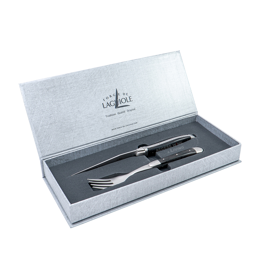 FORGE DE LAGUIOLE | 黑檀木握刀、叉組 (霧面或亮面)