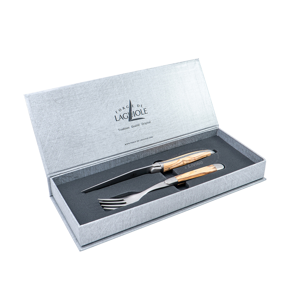 FORGE DE LAGUIOLE |橄欖木握柄刀、叉組 (霧面或亮面)