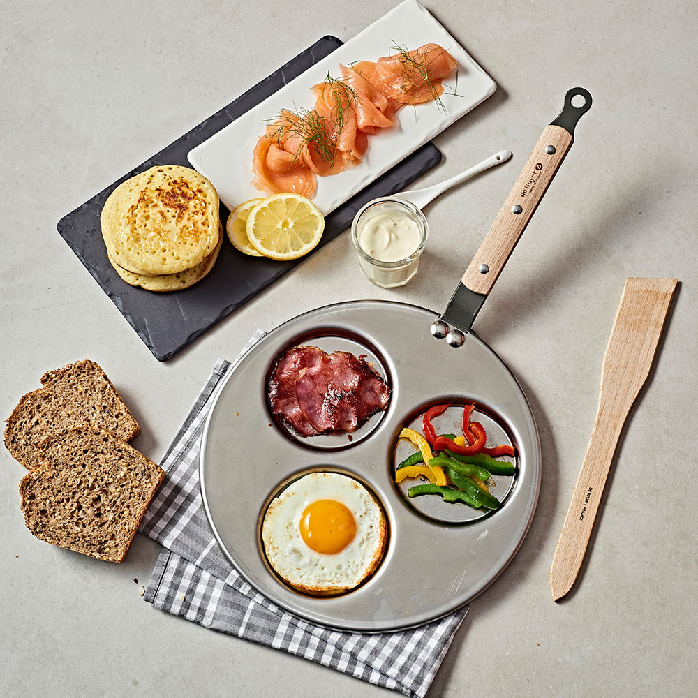 原礦蜂蠟鐵鍋 l 蜂蠟木柄3格鬆餅/煎蛋鍋