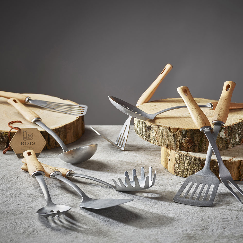 櫸木系列 l 復古風不鏽鋼搗泥壓&煎勺