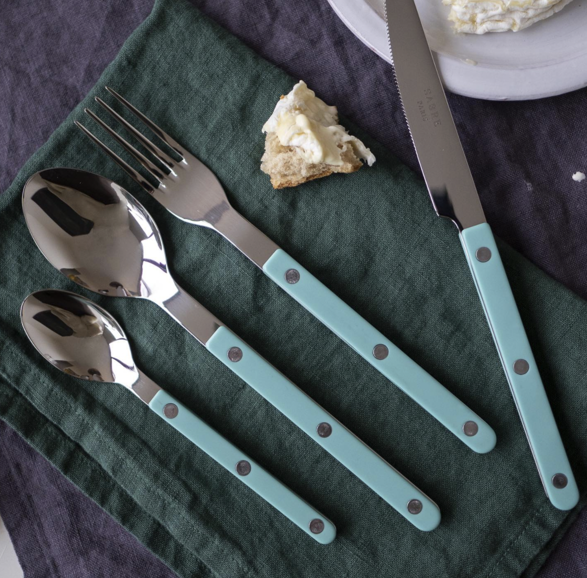 SABRE | Bistrot 復古酒館鈕扣系列 | 點心/蛋糕叉 | 亮面 | 馬卡龍藍