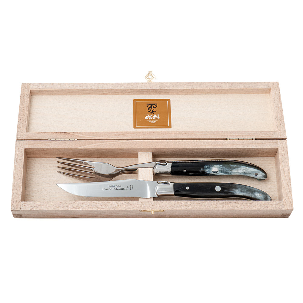 DOZORME | Laguiole 不鏽鋼刀肩牛排刀 | 黑牛角握柄