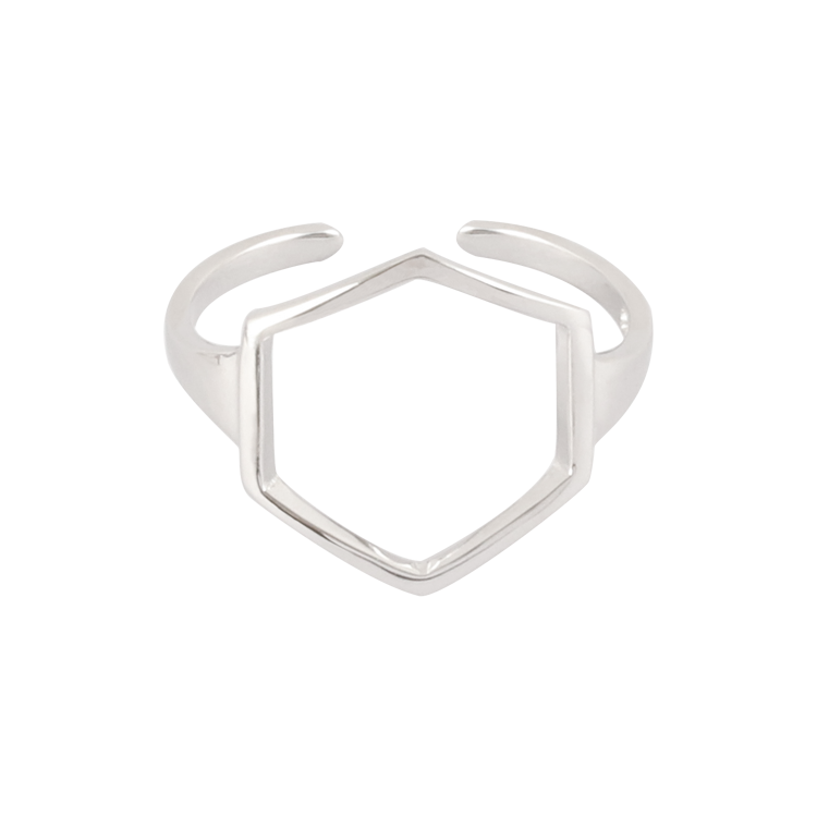 純銀戒指，女士戒指 幾何鏤空六角形；大方自信的時尚風格（2460六角形）