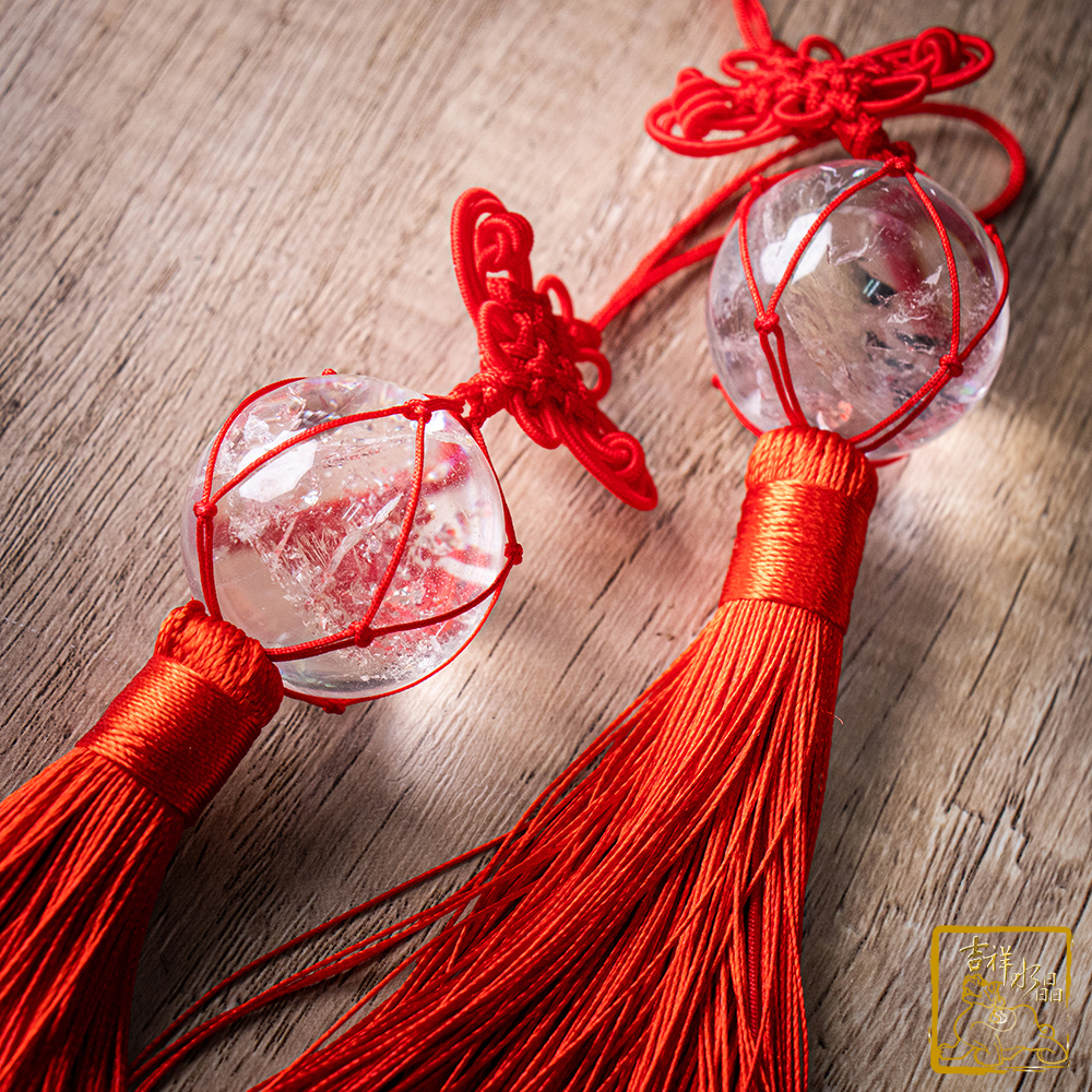 純天然白水晶球掛件一對 化風水煞