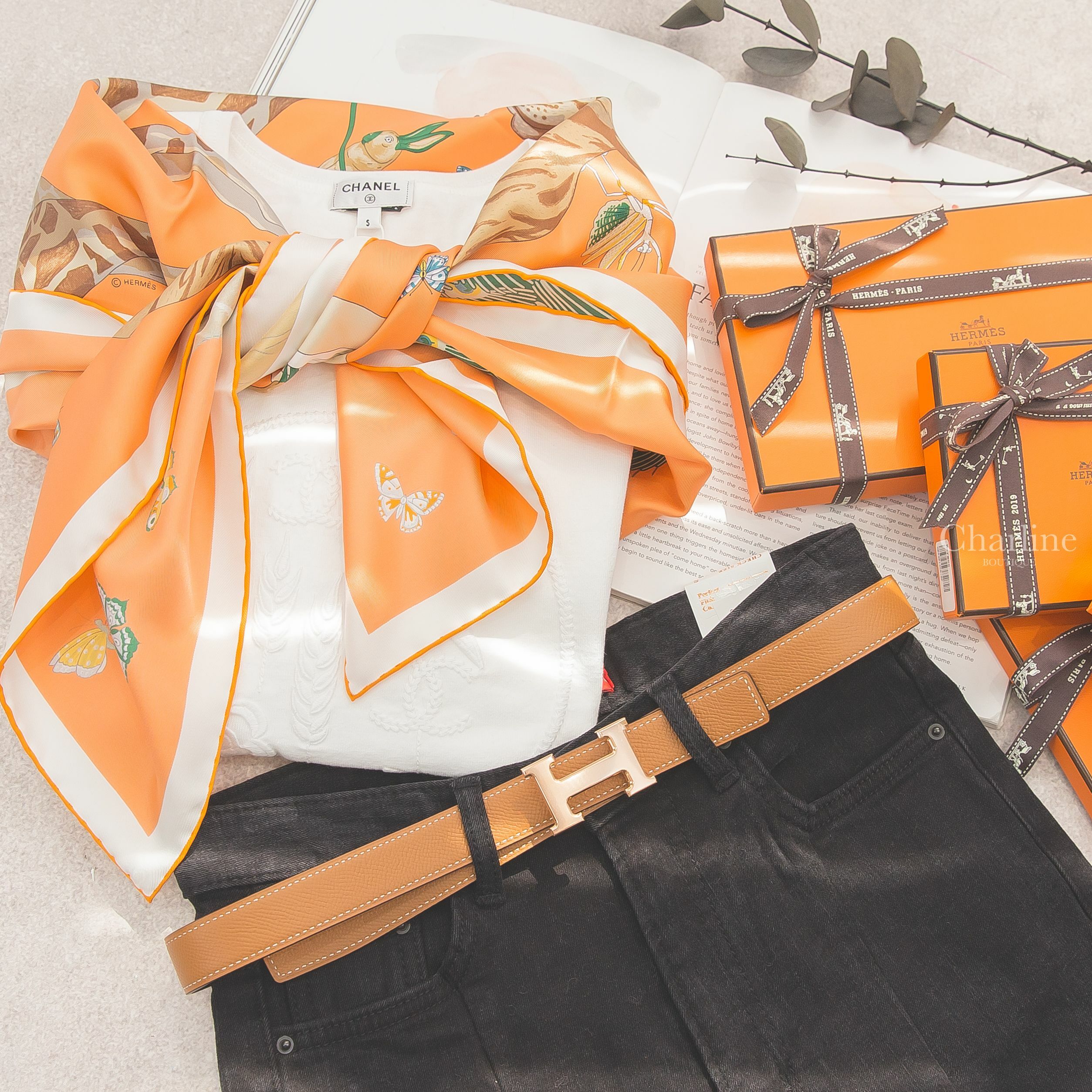 Hermès Mini H Belt Buckle & Reversible Leather Strap 24 Mm 黑色/焦糖色玫瑰金釦雙面皮帶-Charline Boutique 精品代購