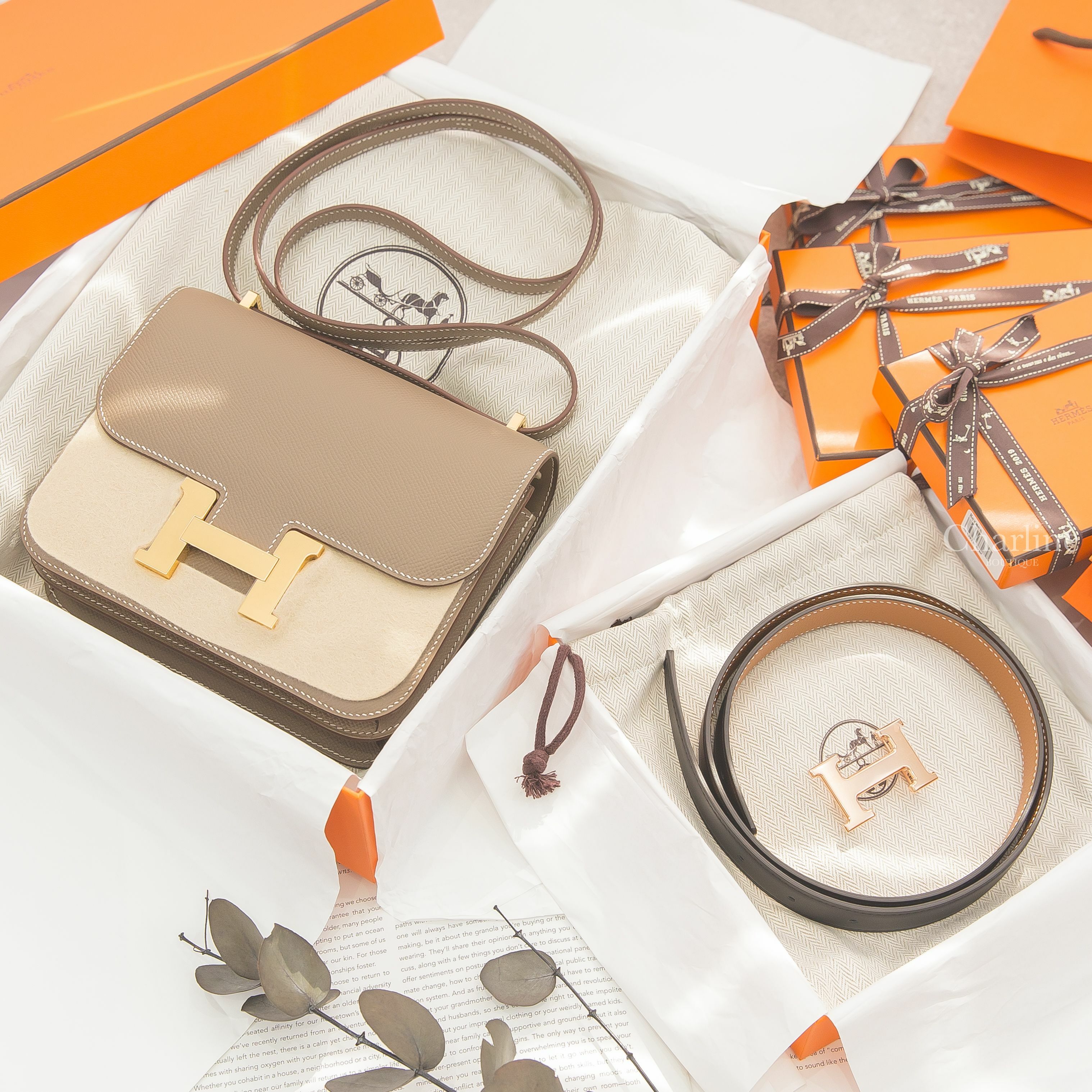 Hermès Mini H Belt Buckle 黑色/焦糖色玫瑰金釦雙面皮帶,Hermes Mini Constance III 18cm 18 Etoupe Epsom 大象灰金釦-Charline Boutique 精品代購